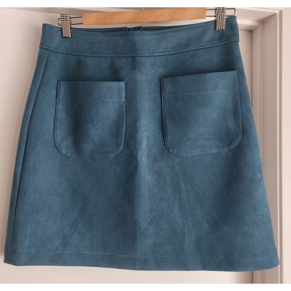 LOFT Blue Mini Skirt Size 4 Solid Straight Pencil Stretch Womens Faux Suede